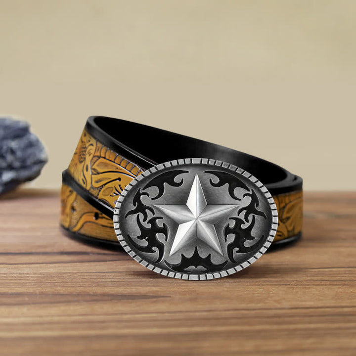 Cintura in pelle con fibbia a stella solitaria in argento fai da te da uomo