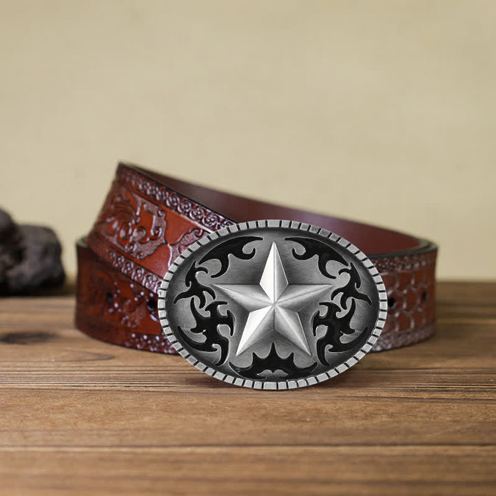 Cintura in pelle con fibbia a stella solitaria in argento fai da te da uomo