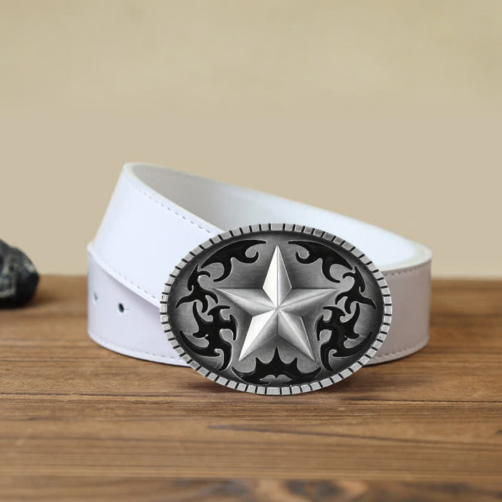 Cintura in pelle con fibbia a stella solitaria in argento fai da te da uomo - Stella - Cintura PU bianca (40) - image 5