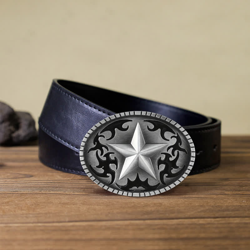 Cintura in pelle con fibbia a stella solitaria in argento fai da te da uomo