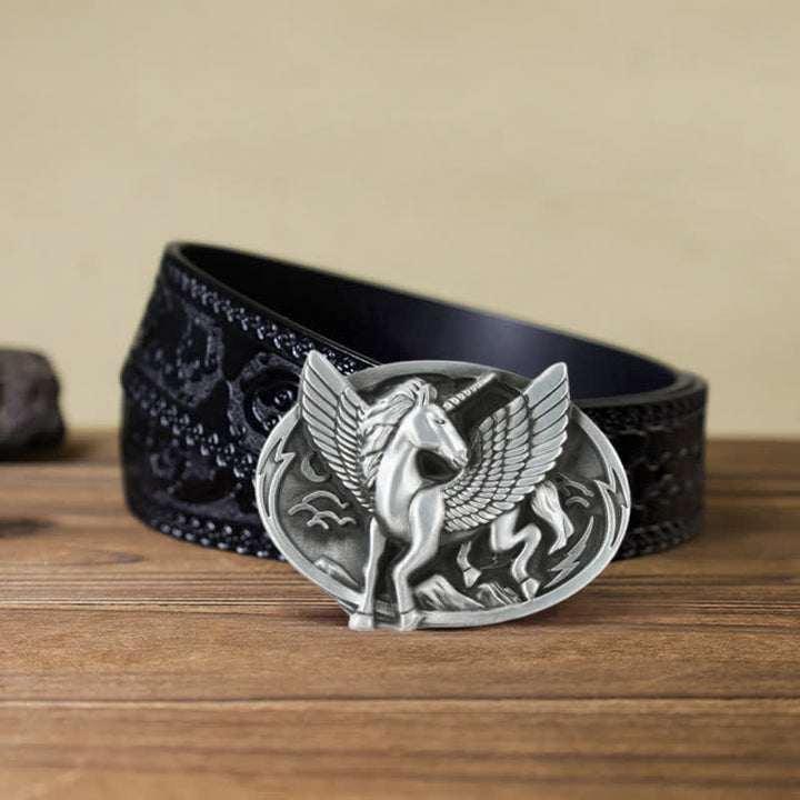 Cintura in pelle con fibbia unicorno argento antico fai da te da uomo