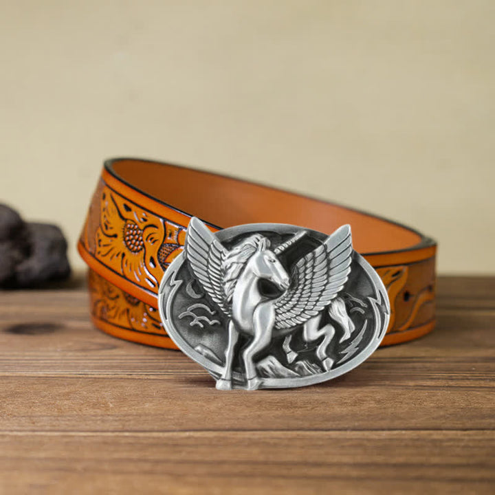 Cintura in pelle con fibbia unicorno argento antico fai da te da uomo