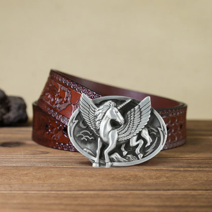 Cintura in pelle con fibbia unicorno argento antico fai da te da uomo