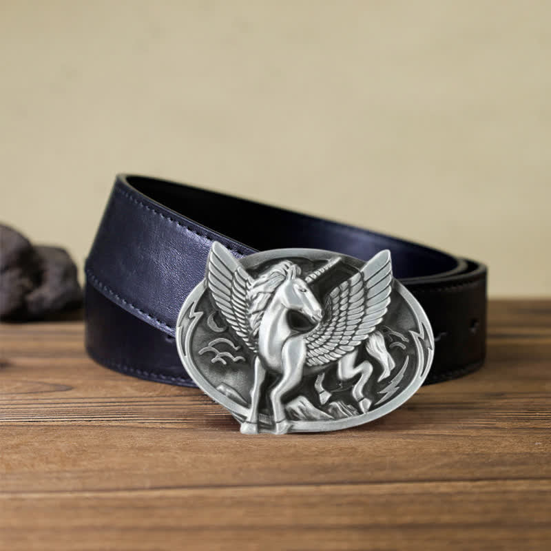 Cintura in pelle con fibbia unicorno argento antico fai da te da uomo