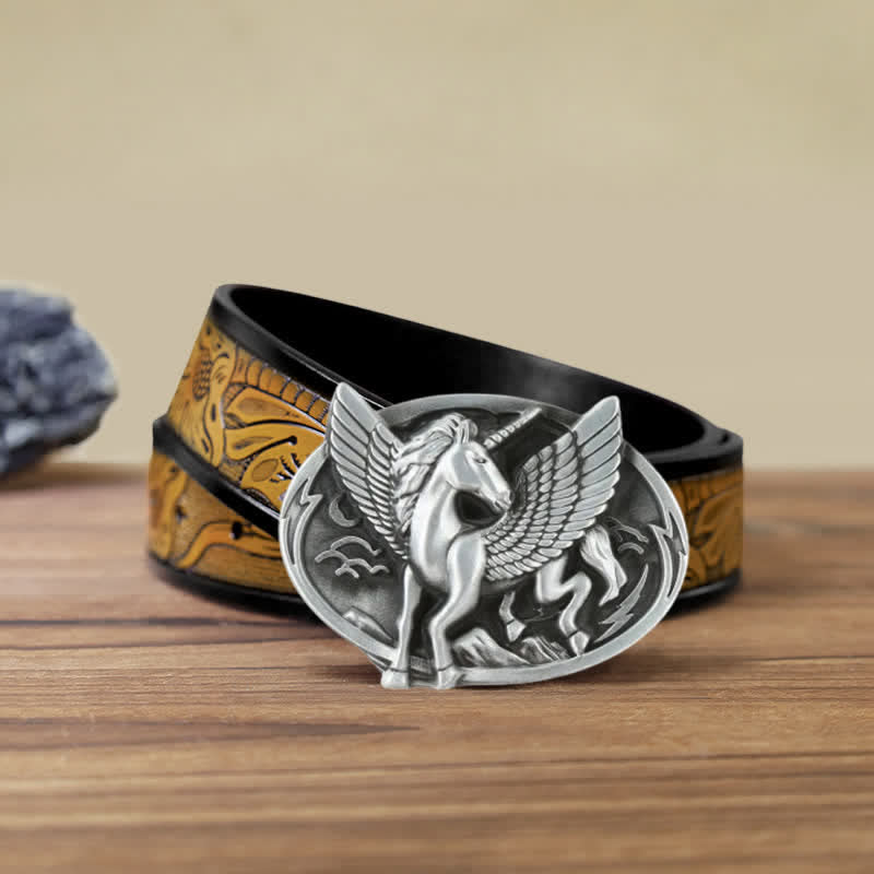 Cintura in pelle con fibbia unicorno argento antico fai da te da uomo