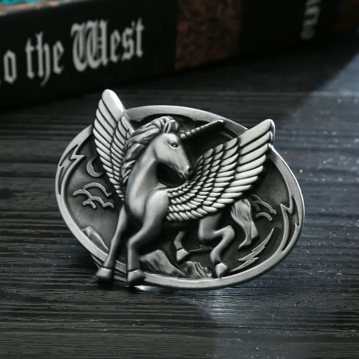 Cintura in pelle con fibbia unicorno argento antico fai da te da uomo