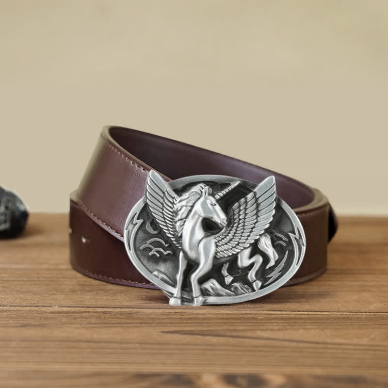 Cintura in pelle con fibbia unicorno argento antico fai da te da uomo