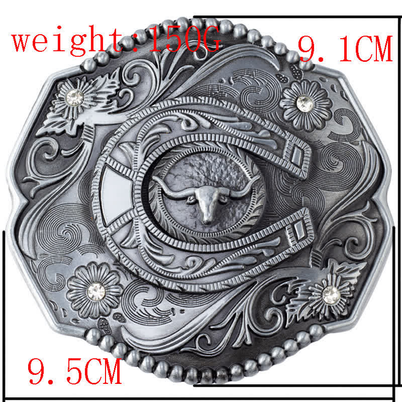 Cintura in pelle con fibbia a forma di toro floreale con strass fai da te da uomo - image 2