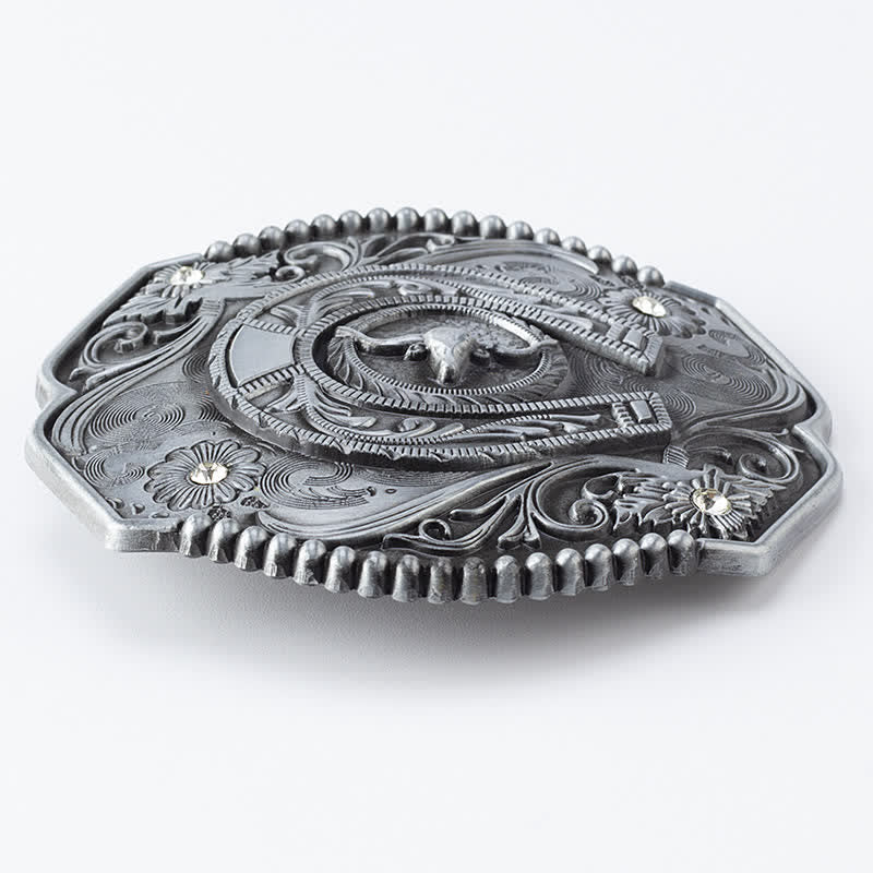 Cintura in pelle con fibbia a forma di toro floreale con strass fai da te da uomo - image 3