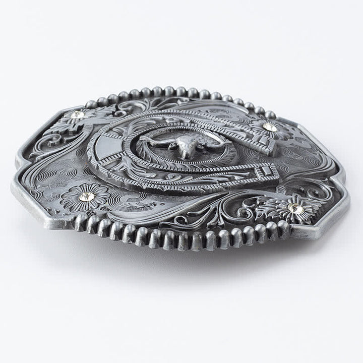Cintura in pelle con fibbia a forma di toro floreale con strass fai da te da uomo - image 3