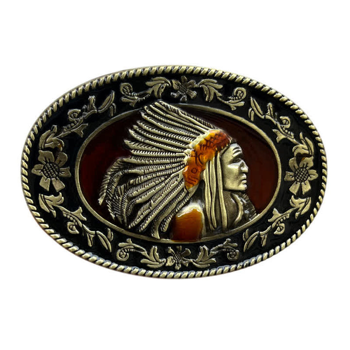 Cintura in pelle con fibbia tribale da capo indiano fai da te da uomo - Bronzo antico - Senza cintura - image 3