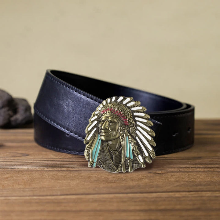 Cintura in pelle con fibbia capo indiano colorata fai da te da uomo