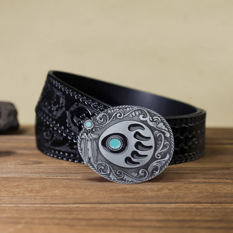 Cintura in pelle con fibbia a forma di zampa d'orso in smalto blu fai da te da uomo