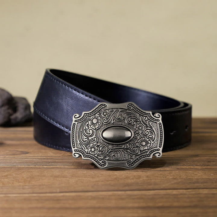 Cintura in pelle con fibbia decorativa floreale incisa fai da te da uomo