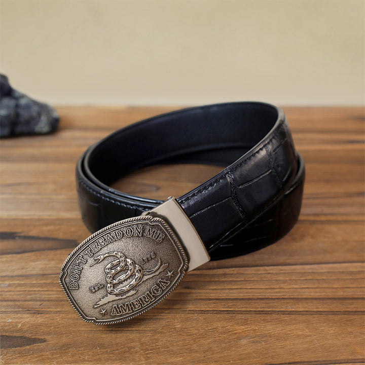 Cintura in pelle con fibbia automatica "Fai da te Snake Attitude" da uomo - Argento antico - Cintura con motivo coccodrillo nero (40) - image 9