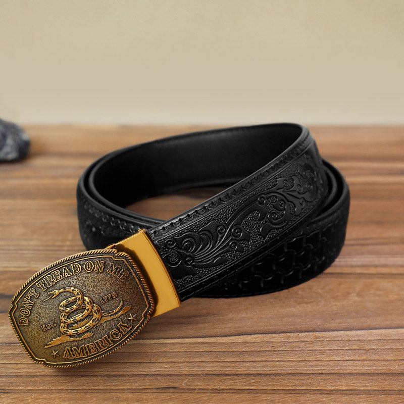 Cintura in pelle con fibbia automatica "Fai da te Snake Attitude" da uomo - Bronzo antico - Cintura nera con motivo intagliato (40) - image 5