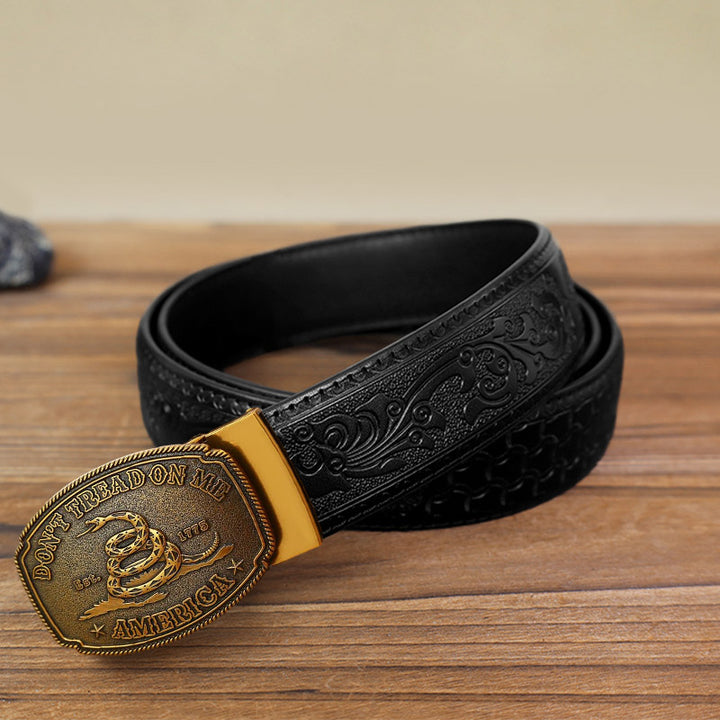 Cintura in pelle con fibbia automatica "Fai da te Snake Attitude" da uomo - Bronzo antico - Cintura nera con motivo intagliato (40) - image 5