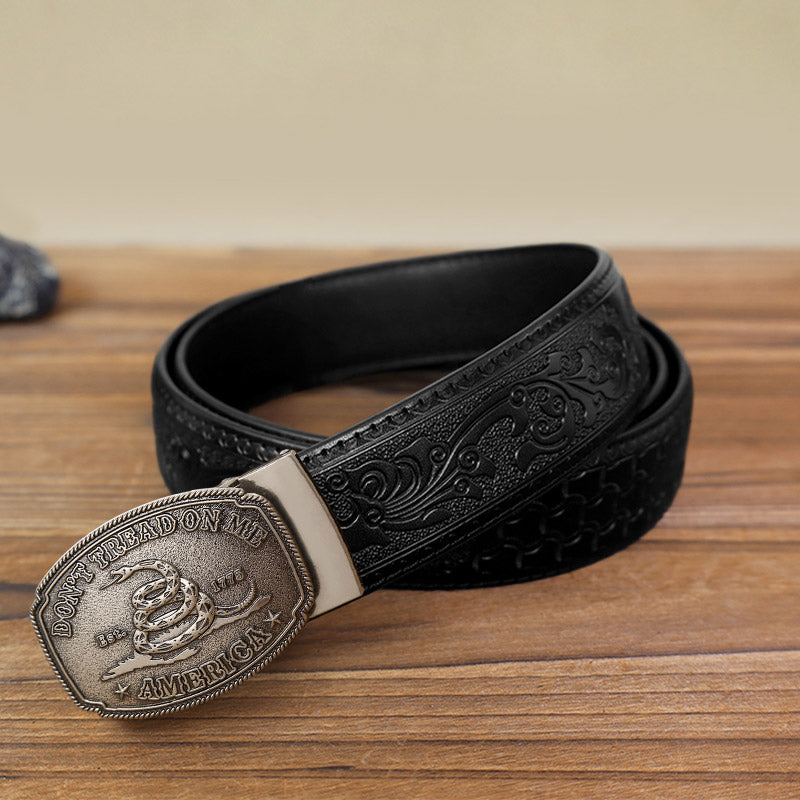 Cintura in pelle con fibbia automatica "Fai da te Snake Attitude" da uomo - Argento antico - Cintura nera con motivo intagliato (40) - image 12