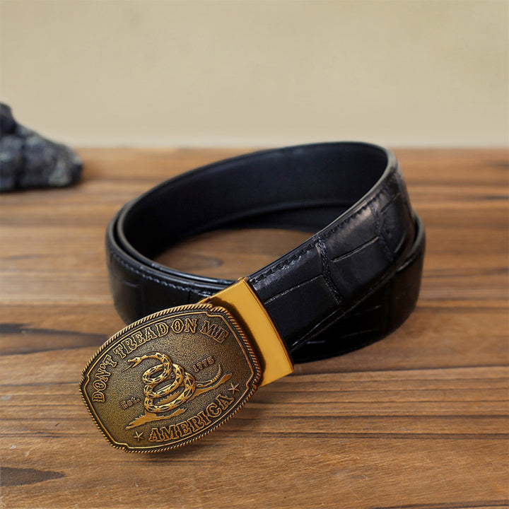 Cintura in pelle con fibbia automatica "Fai da te Snake Attitude" da uomo - Bronzo antico - Cintura con motivo coccodrillo nero (40) - image 2