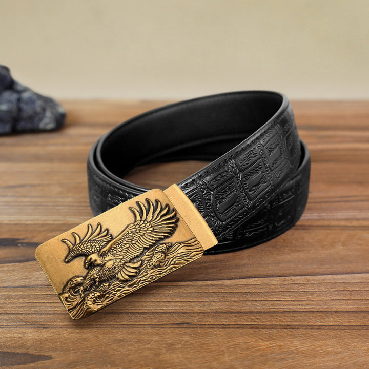 Cintura in pelle con fibbia automatica fai da te Eagle Spread Wings da uomo - Oro antico - Cintura con motivo serpente nero (40) - image 12