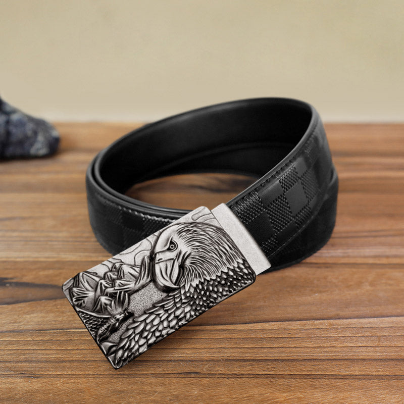 Cintura in pelle con fibbia automatica Strong Eagle fai da te da uomo - Argento antico - Cintura con motivo a quadri neri (40) - image 5