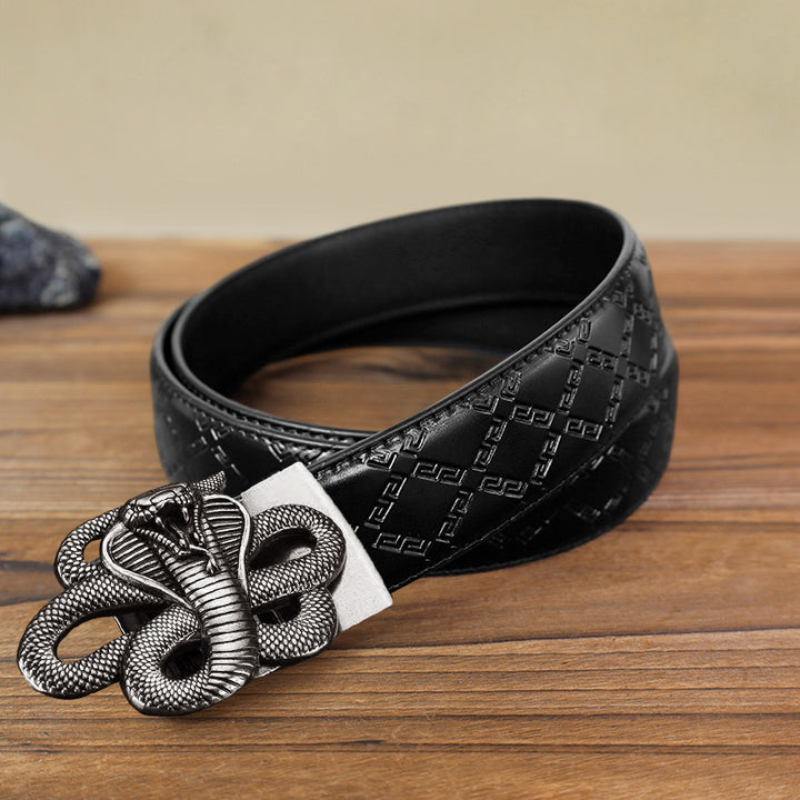 Cintura in pelle con fibbia automatica a forma di serpente misterioso fai da te da uomo - Argento antico - Cintura modello diamante nero (40) - image 2