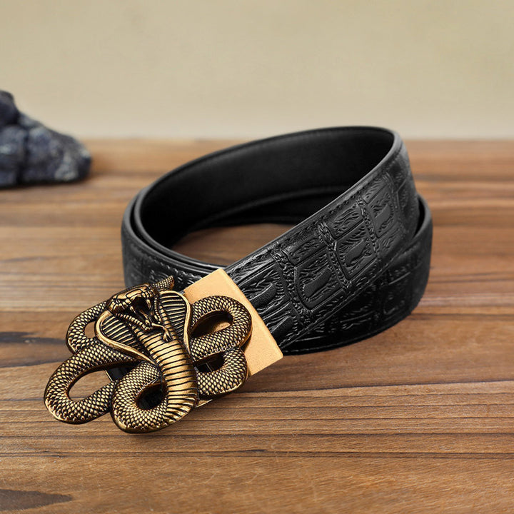 Cintura in pelle con fibbia automatica a forma di serpente misterioso fai da te da uomo - Oro antico - Cintura con motivo serpente nero (40) - image 12