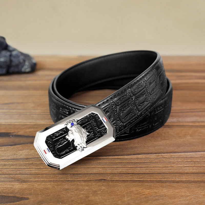Cintura in pelle fai da te da uomo con fibbia automatica a forma di testa di leone - Argento - Cintura con motivo serpente nero (40) - image 10