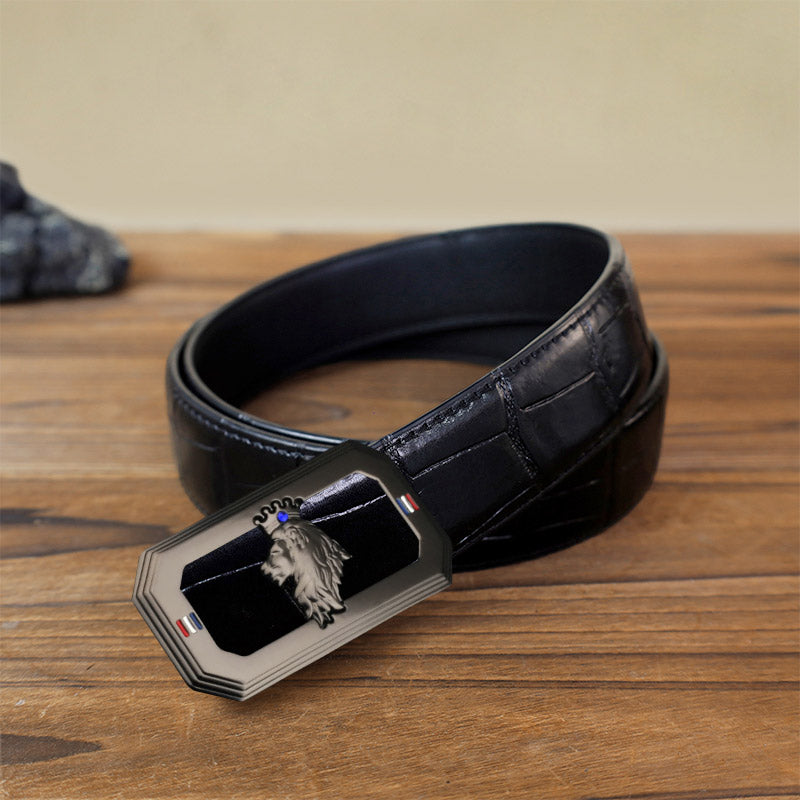 Cintura in pelle fai da te da uomo con fibbia automatica a forma di testa di leone - Grigio - Cintura con motivo coccodrillo nero (40) - image 14