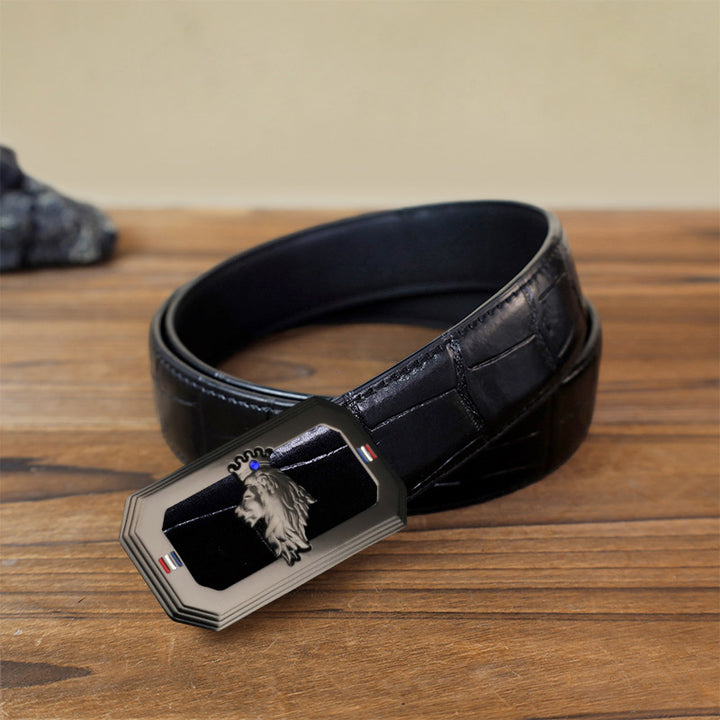 Cintura in pelle fai da te da uomo con fibbia automatica a forma di testa di leone - Grigio - Cintura con motivo coccodrillo nero (40) - image 14