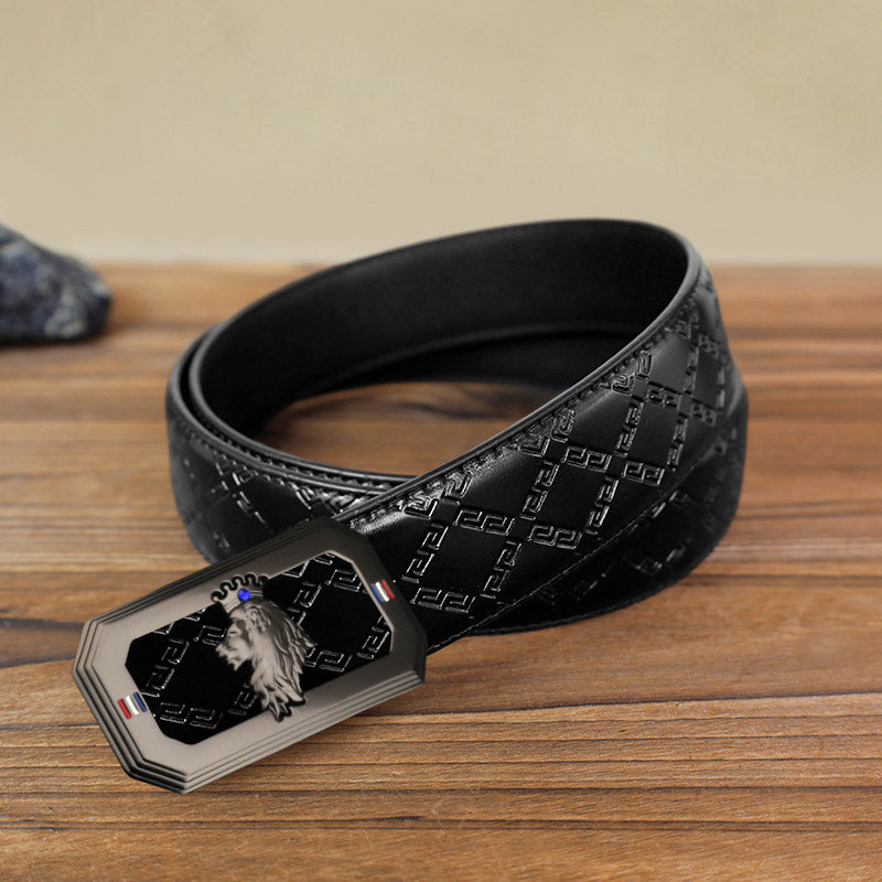 Cintura in pelle fai da te da uomo con fibbia automatica a forma di testa di leone - Grigio - Cintura modello diamante nero (40) - image 15