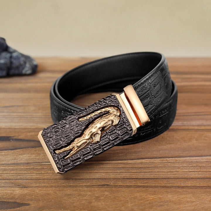 Cintura in pelle con fibbia automatica quadrata in coccodrillo fai da te da uomo - Oro - Cintura con motivo serpente nero (40) - image 3