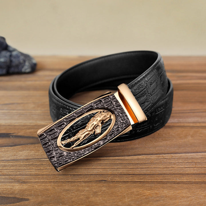 Cintura in pelle con fibbia automatica in coccodrillo cavo fai da te da uomo - Oro - Cintura con motivo serpente nero (40) - image 3
