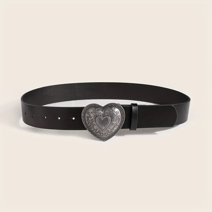 Cintura in pelle con incisione floreale a forma di cuore da donna