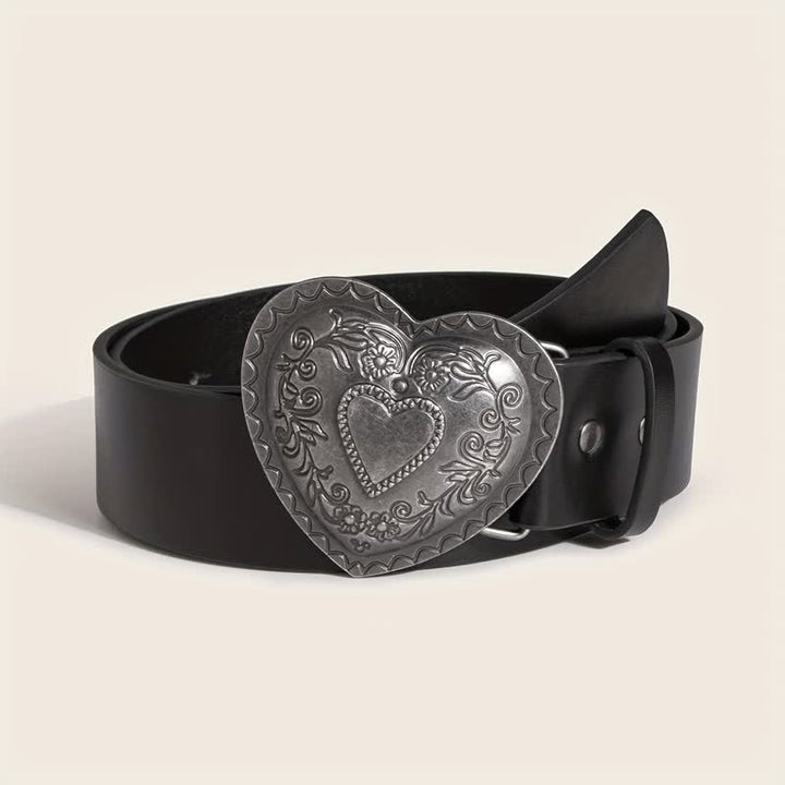 Cintura in pelle con incisione floreale a forma di cuore da donna