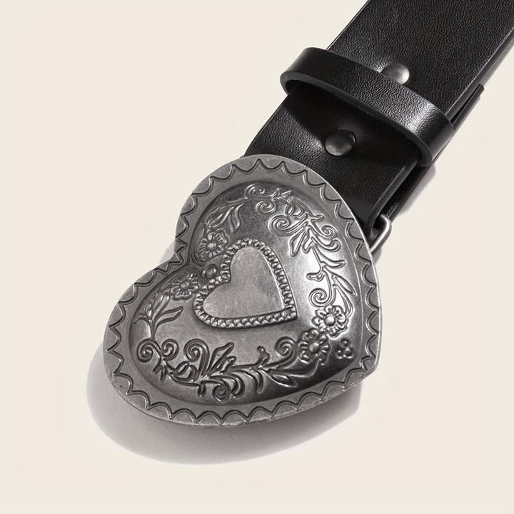 Cintura in pelle con incisione floreale a forma di cuore da donna