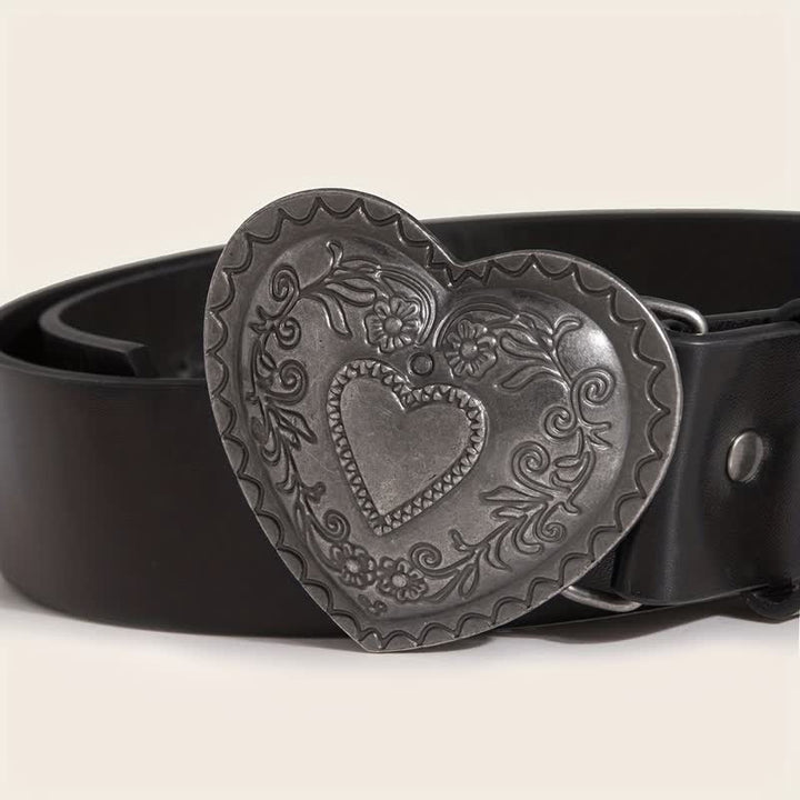 Cintura in pelle con incisione floreale a forma di cuore da donna