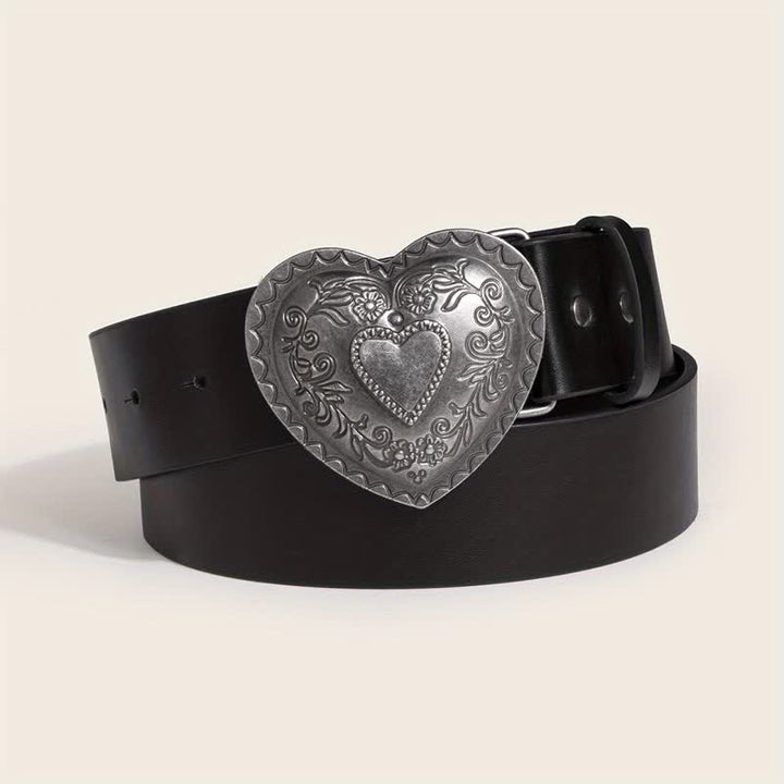 Cintura in pelle con incisione floreale a forma di cuore da donna