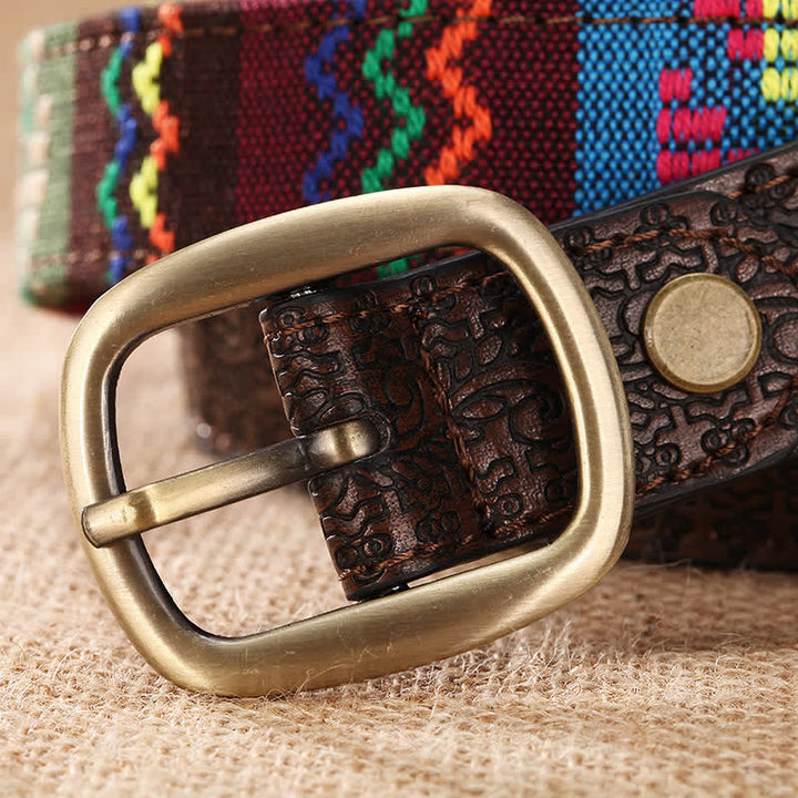 Cintura etnica in pelle con ricamo azteco affascinante da donna