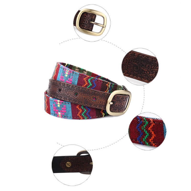 Cintura etnica in pelle con ricamo azteco affascinante da donna