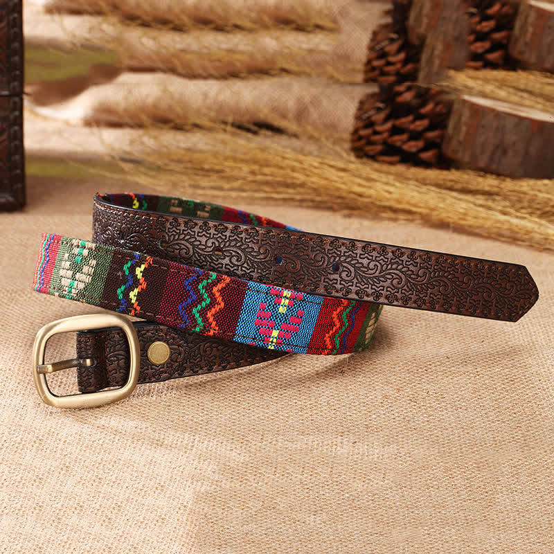 Cintura etnica in pelle con ricamo azteco affascinante da donna