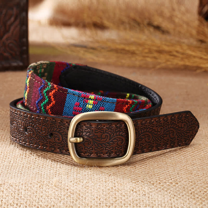 Cintura etnica in pelle con ricamo azteco affascinante da donna