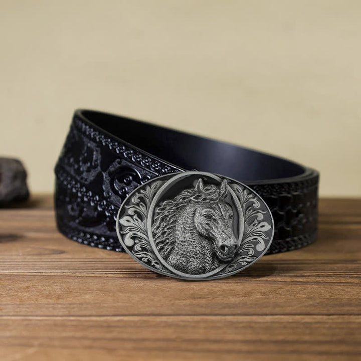 Cintura in pelle con fibbia a testa di cavallo fai da te da uomo - Testa di cavallo - Cintura nera intagliata (40) - image 15