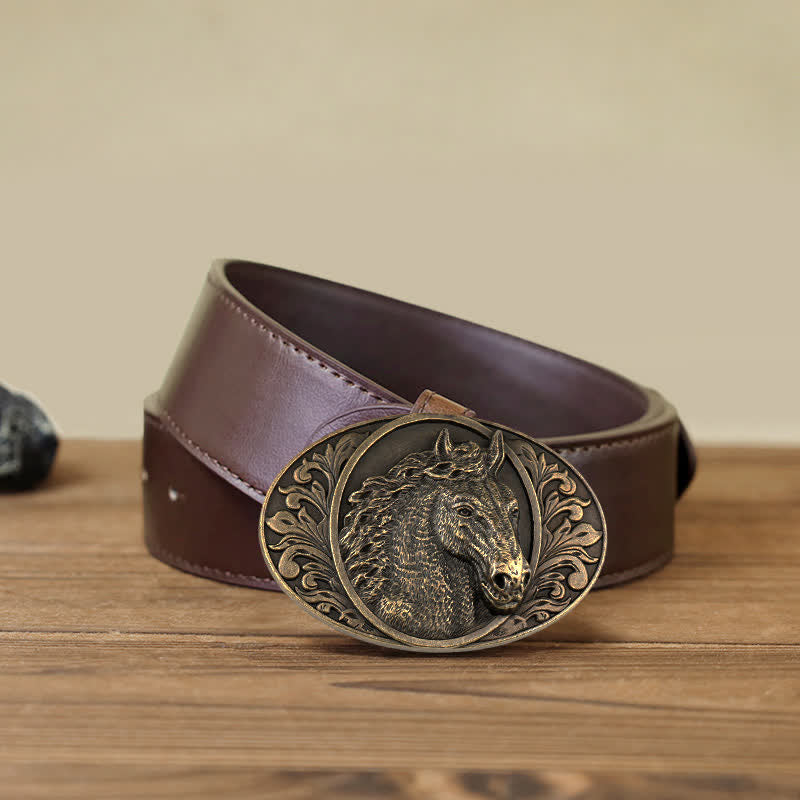 Cintura in pelle con fibbia a testa di cavallo fai da te da uomo - Bronzo antico - Cintura PU marrone (40) - image 13