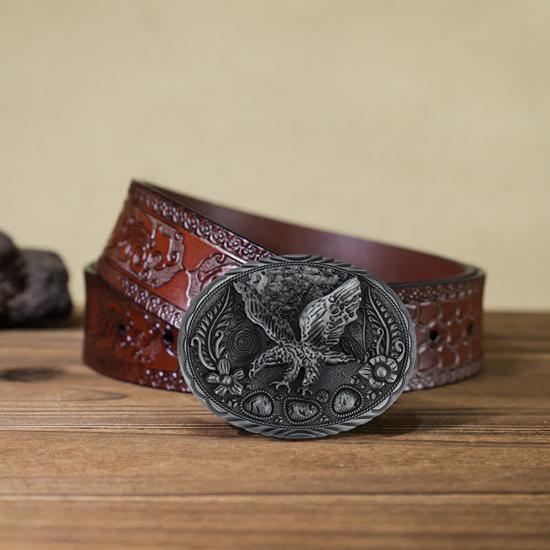 Cintura in pelle con fibbia in rilievo a forma di aquila e cavallo fai da te da uomo