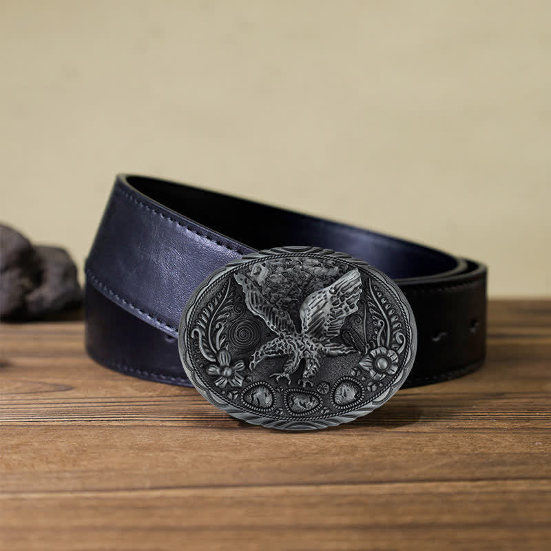 Cintura in pelle con fibbia in rilievo a forma di aquila e cavallo fai da te da uomo