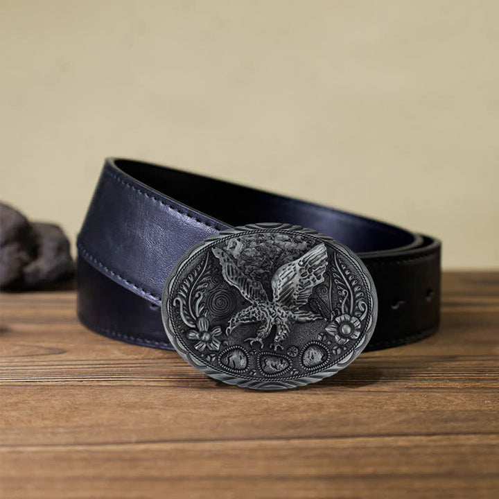 Cintura in pelle con fibbia in rilievo a forma di aquila e cavallo fai da te da uomo