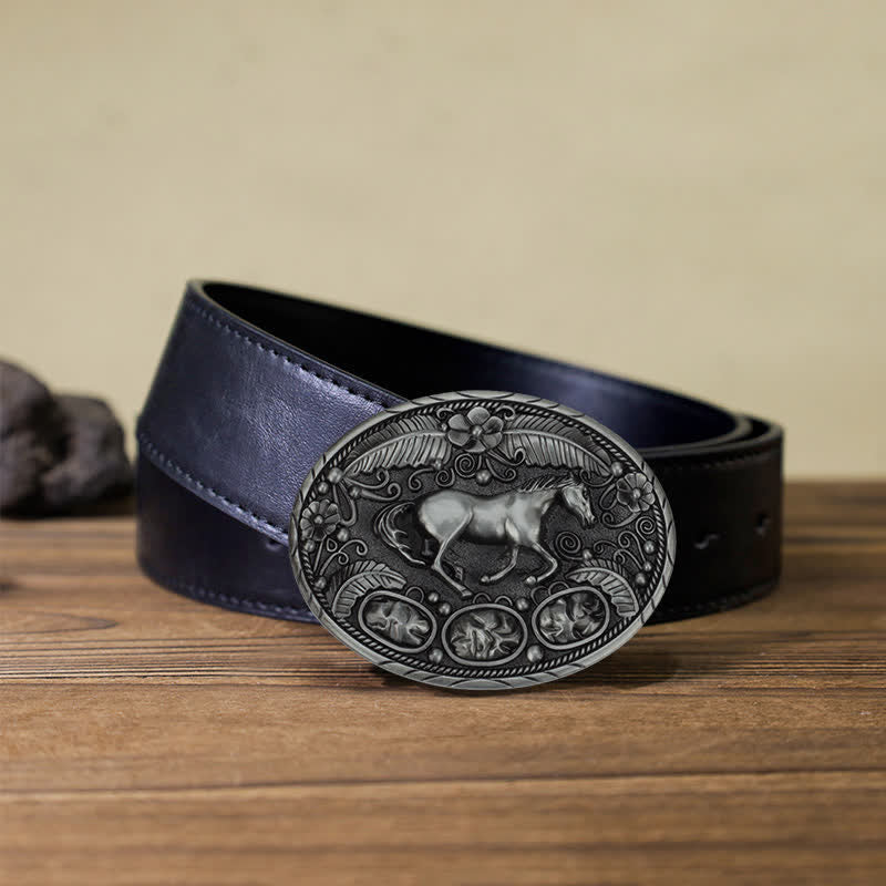 Cintura in pelle con fibbia in rilievo a forma di aquila e cavallo fai da te da uomo