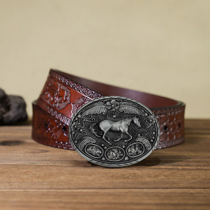 Cintura in pelle con fibbia in rilievo a forma di aquila e cavallo fai da te da uomo