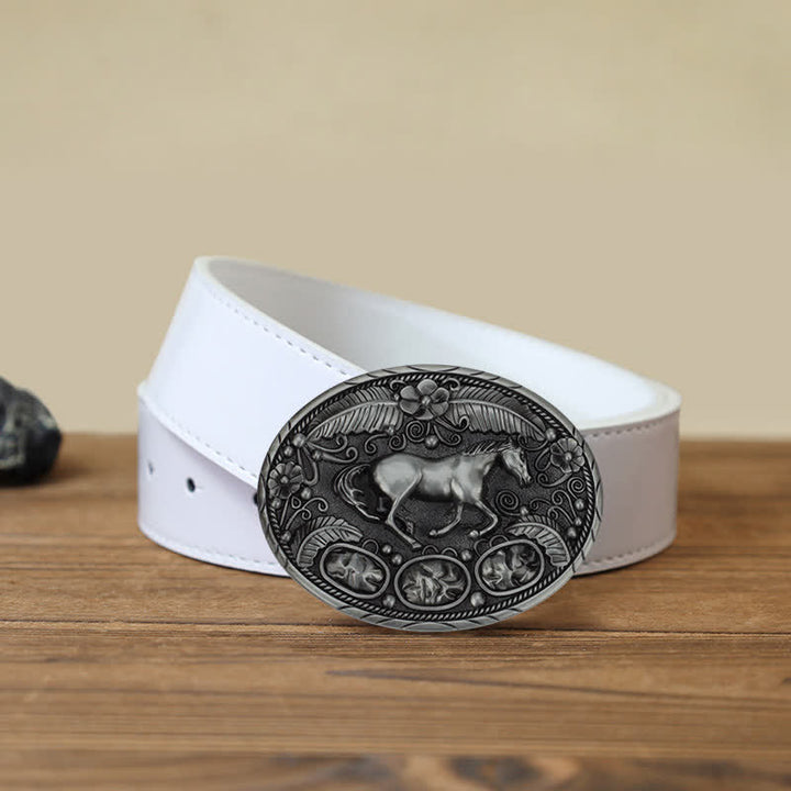 Cintura in pelle con fibbia in rilievo a forma di aquila e cavallo fai da te da uomo - Cavallo - Cintura PU bianca (40) - image 8